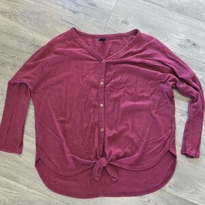 Elegant Button-Down Tie-Front Top - Berry